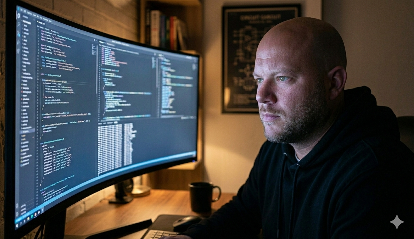 Gregor Mackintosh, founder of Tyree Digital, at his desk